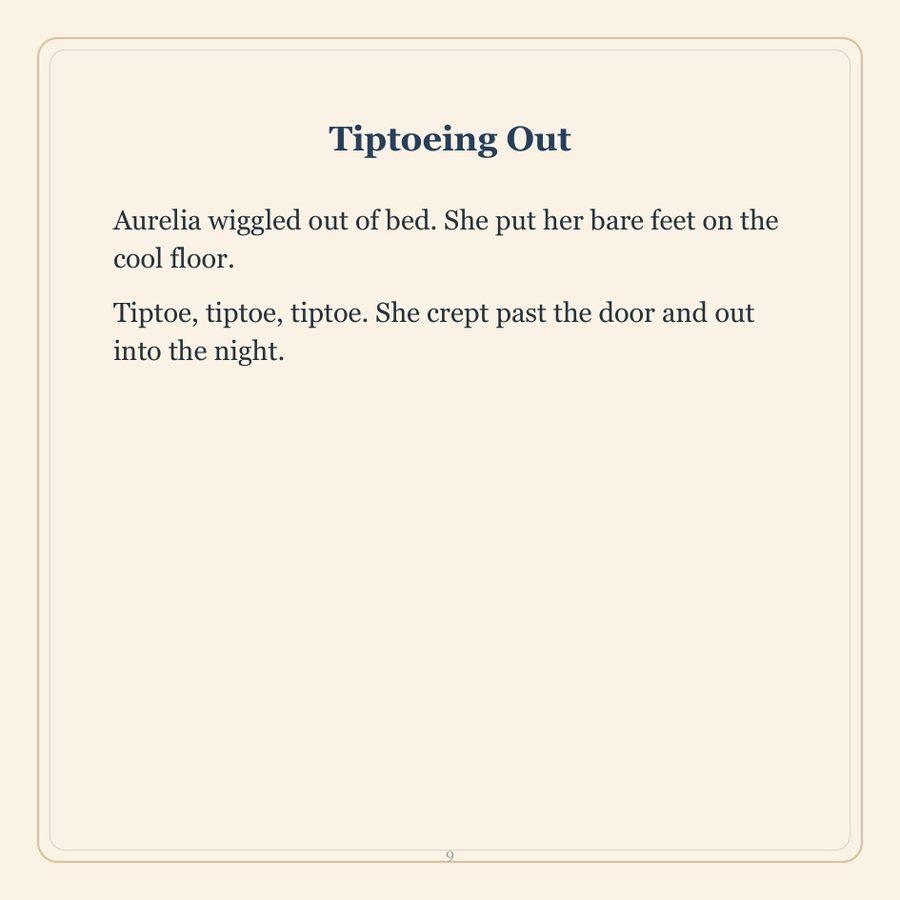 Story text: Aurelia wiggled out of bed